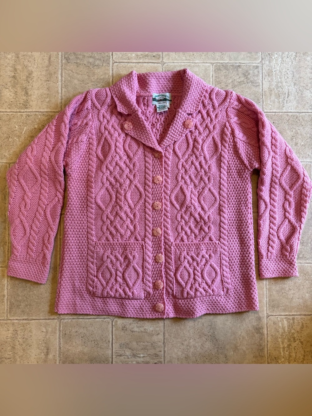 Aran Crafts wool cardigan pink large